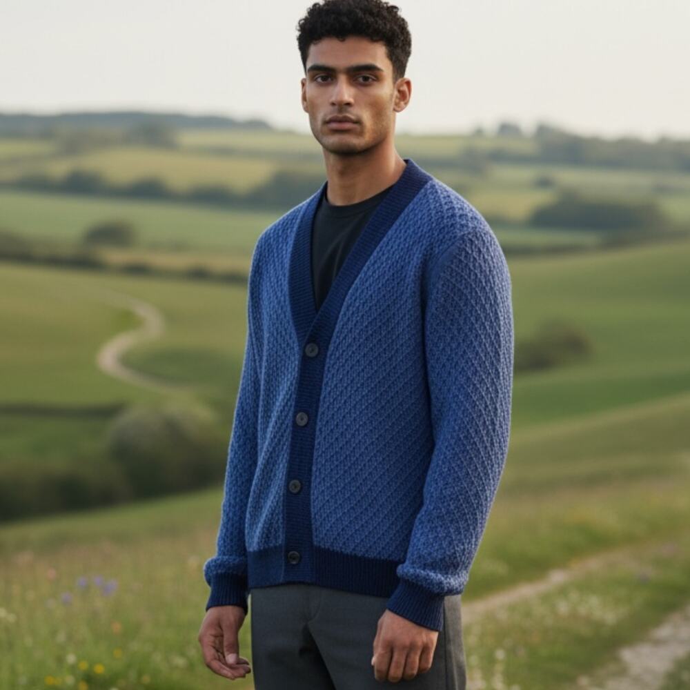 PAIGE Men's pointelle-knit 'Perry' color block cardigan Sz. Small